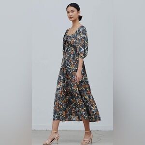 Grade & Gather Tie Bow Floral Dress Puff Sleeve Midi